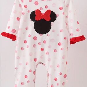 Disney Minnie Mouse Polka Dot Footie - Pink and White